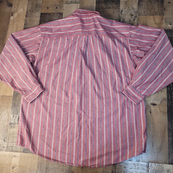 LL Bean Shirt Adult Large Reg‎ Blue Cotton Striped Button Up Short Sleeve Mens - Picture 6 of 7